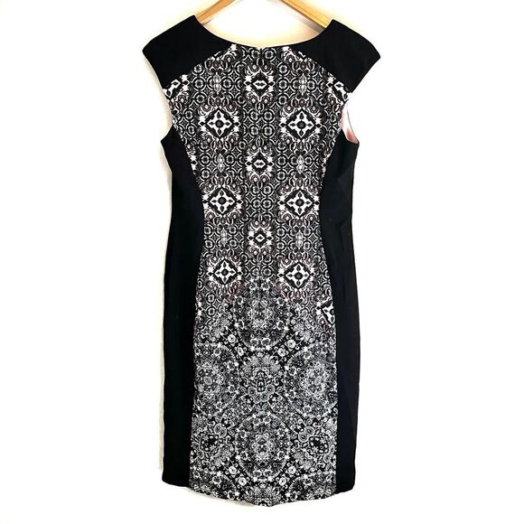 Maggy London Slimming Contrast Bodycon Geo Print Black & Pink Dress Size 10 - Picture 2 of 5